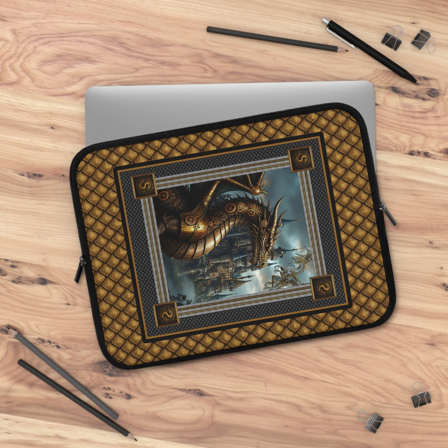 Laptop Sleeve (Sizes:  13", 15", 17"):  Steampunk Dragons [Dragon Head/Red Eyes]