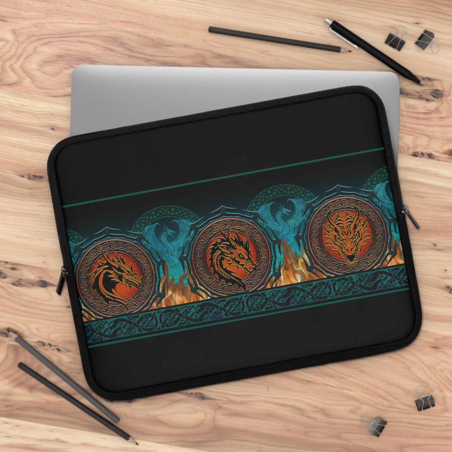 Laptop Sleeve  (Multiple Sizes): Emerald Dragons [Dragon Border]