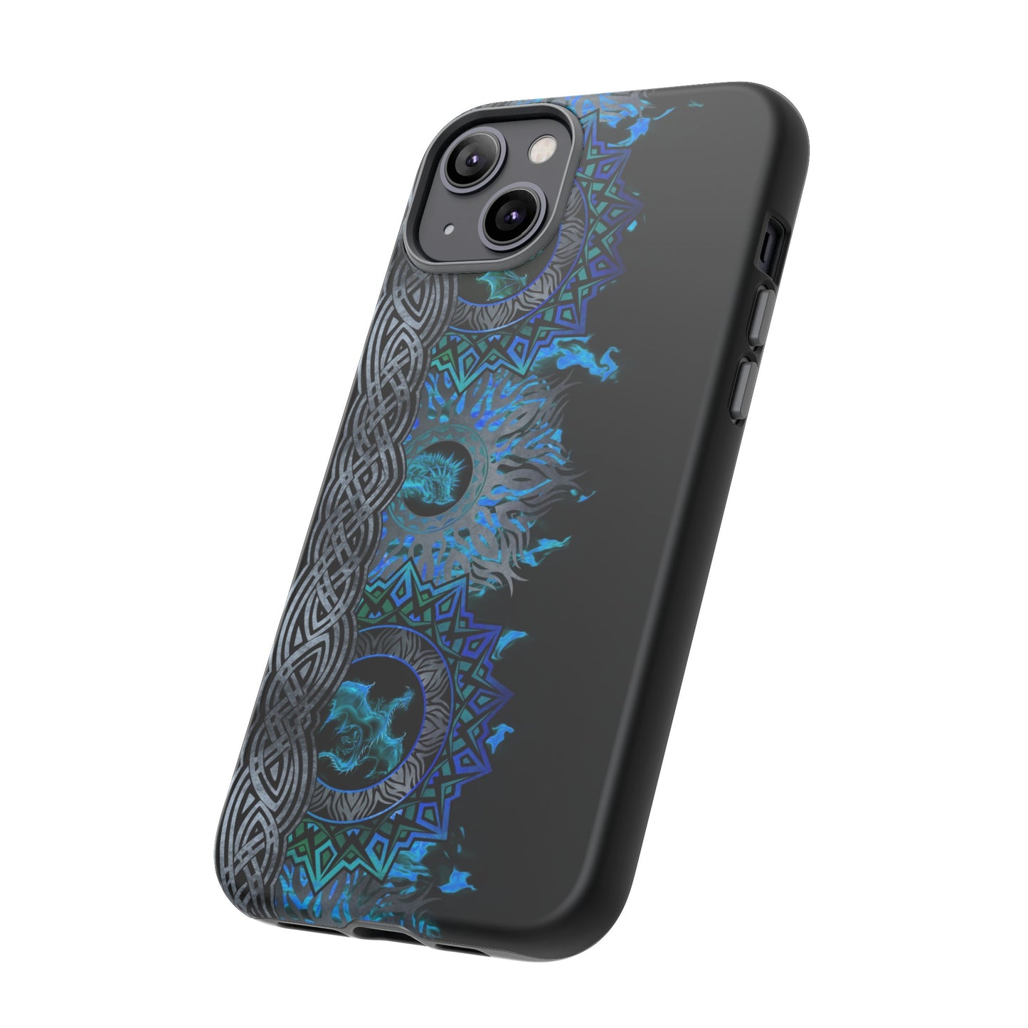 Apple I-Phone 14 (Series) Tough Case-Phone Case: Dragons [Blue Fury Border]