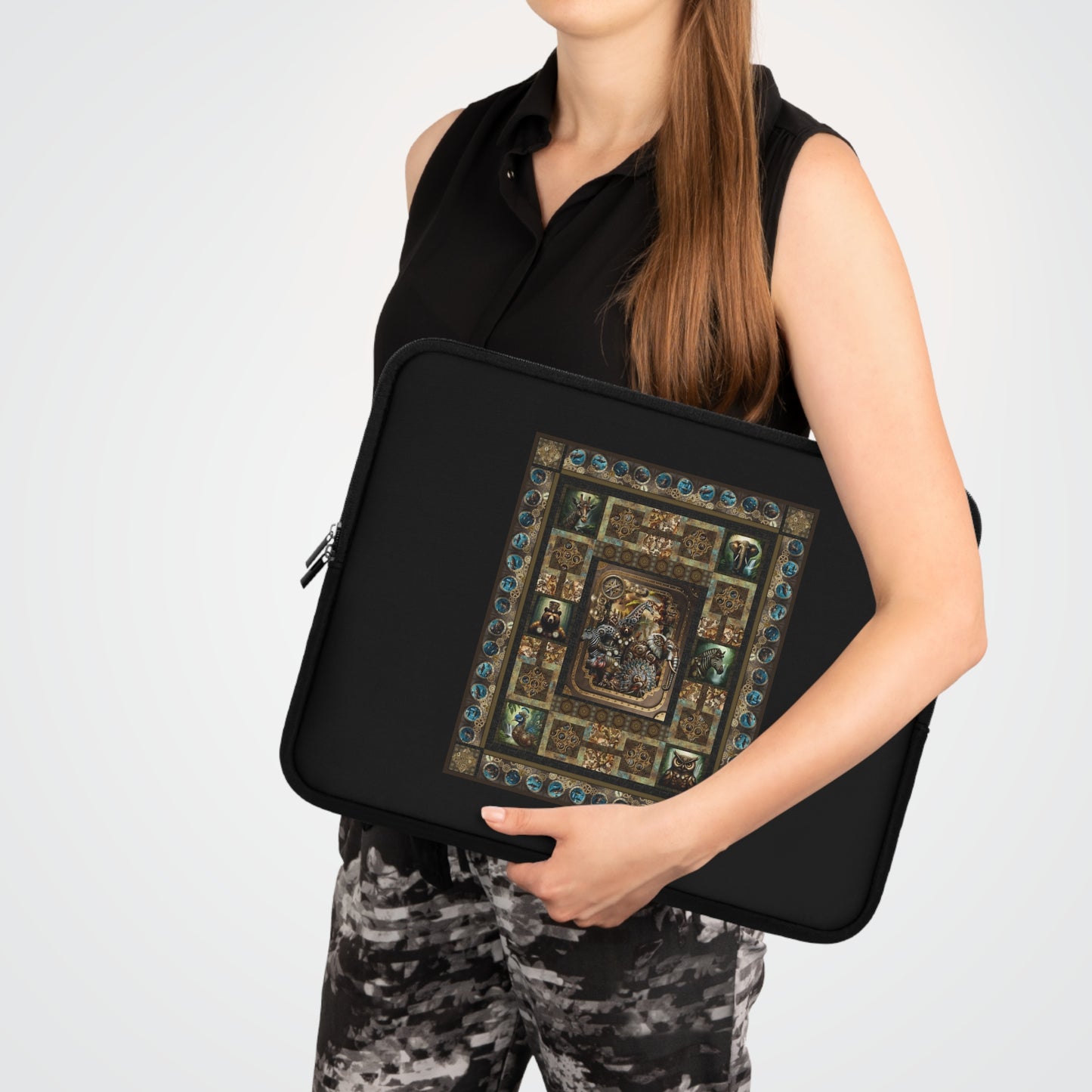 Laptop Sleeve (Sizes: 13", 15", 17"):  Steampunk Menagerie [Animals-Quilt]