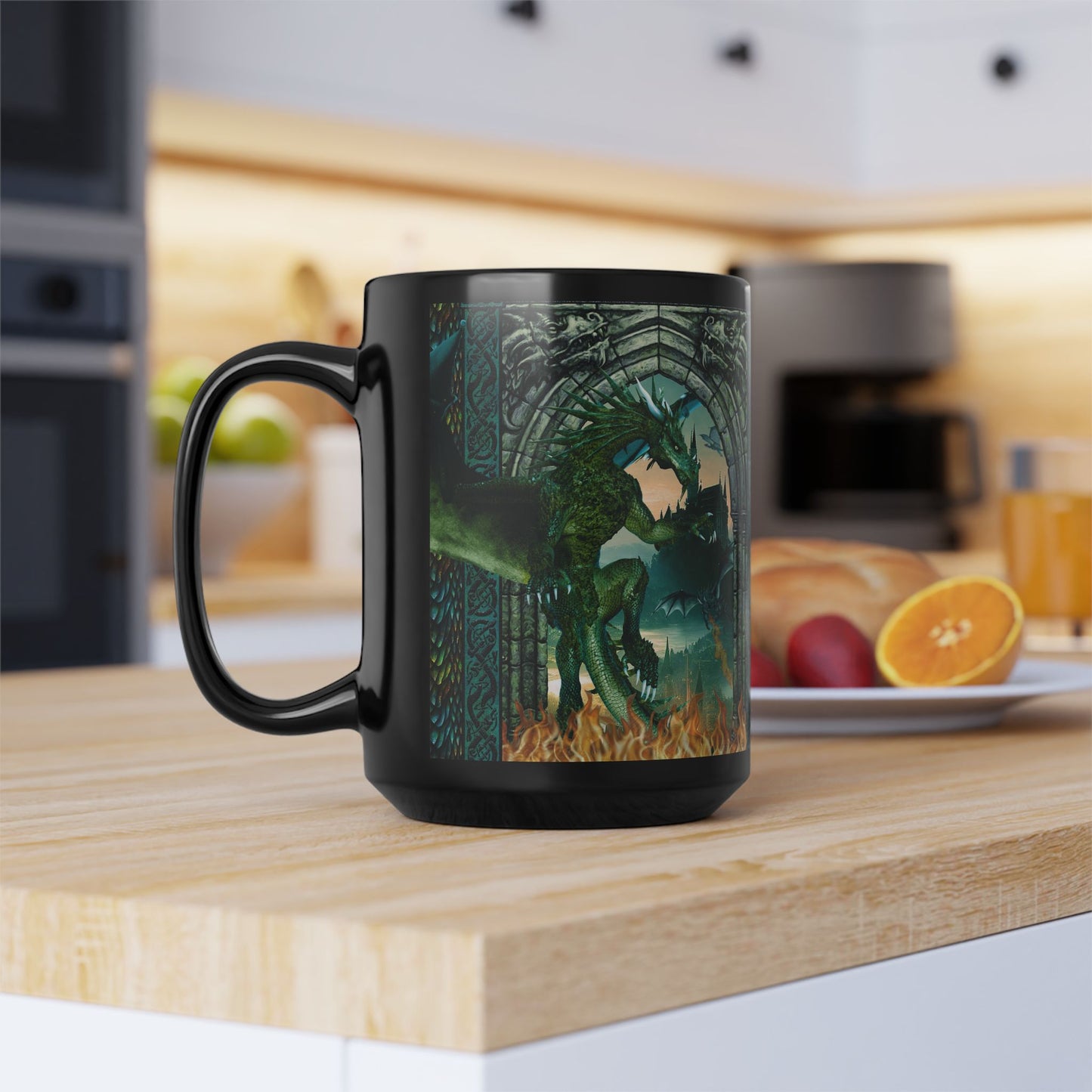 Black Mug-15oz:  "Emerald Dragons" Panel