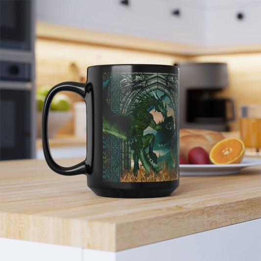 Black Mug-15oz:  "Emerald Dragons" Panel