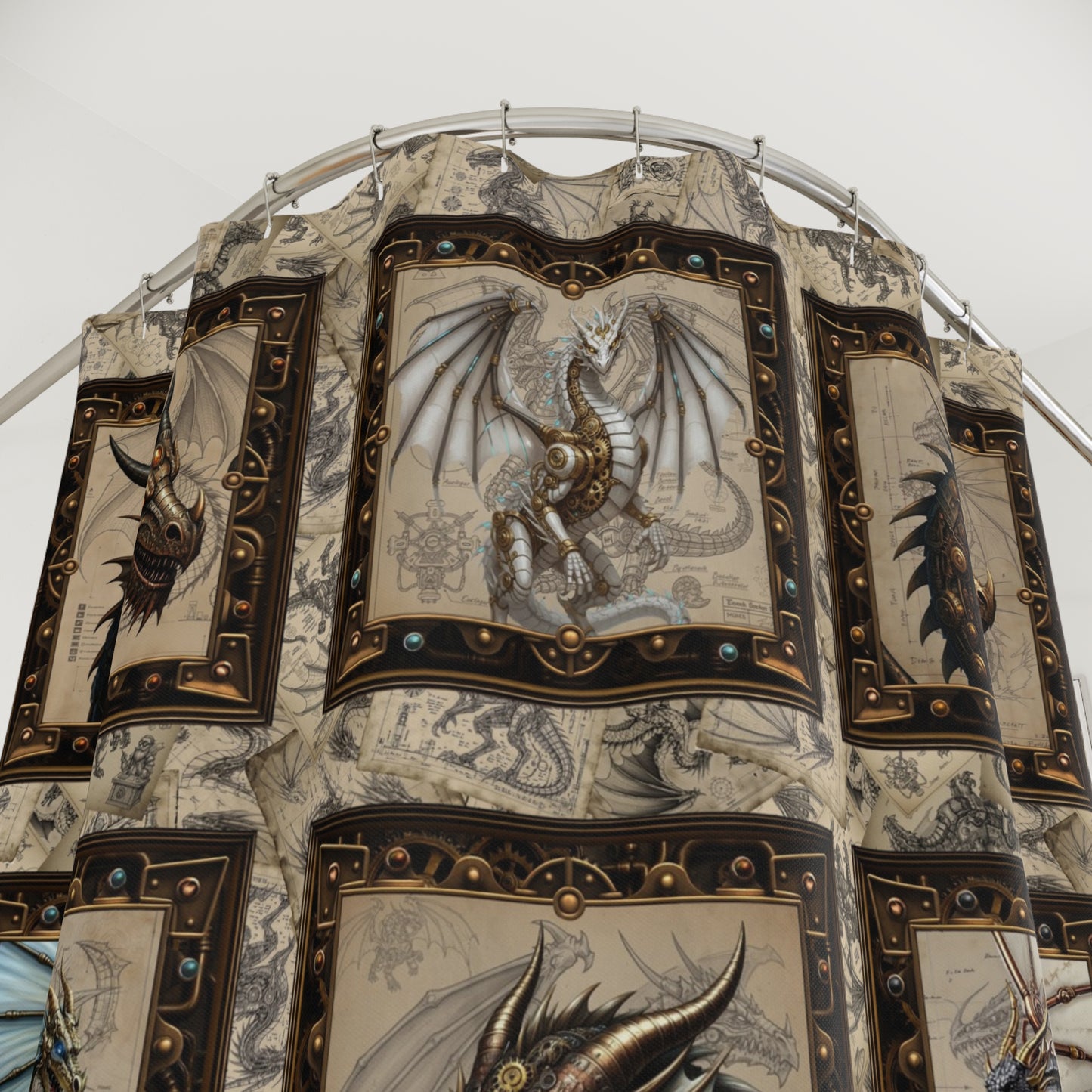 Shower Curtain (71" × 74"):   Steampunk Dragons