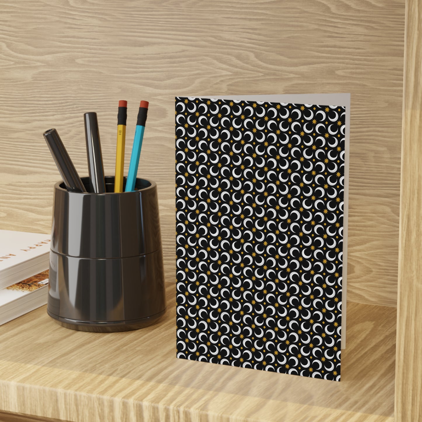 NOTE CARDS: CELESTIAL [Moons and Stars - Black/Gold]