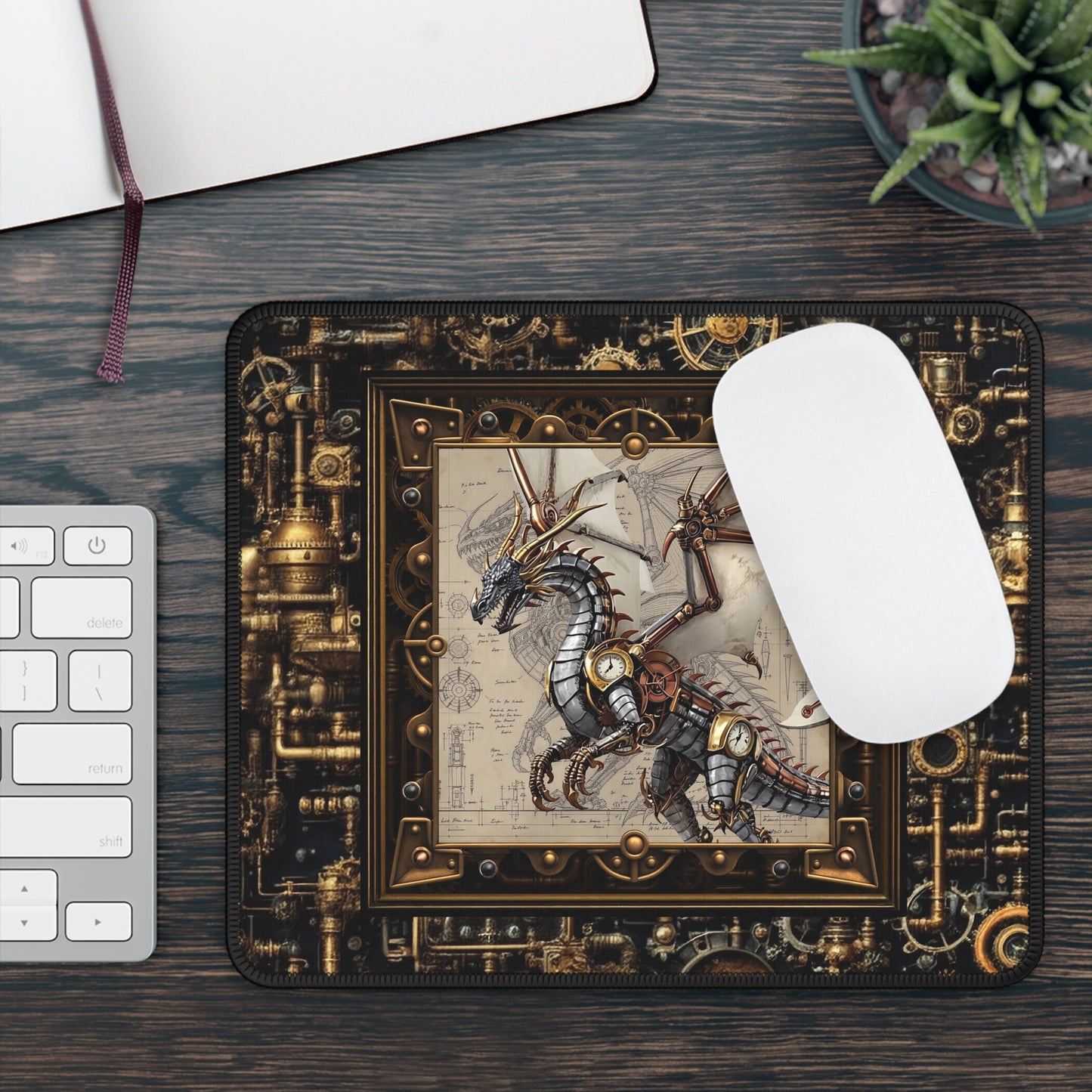 Mouse Pad-Gaming;  9x7:  Steampunk Dragon [Dagon-Profile/Pipes]