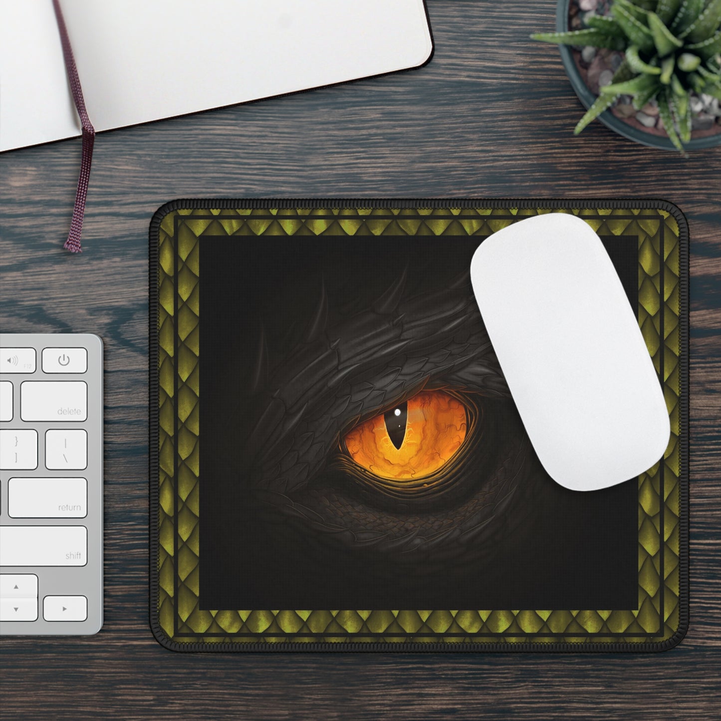 Mouse Pad-Gaming;  9x7 - "Dragons" [Green Scales-Black Eye-2]