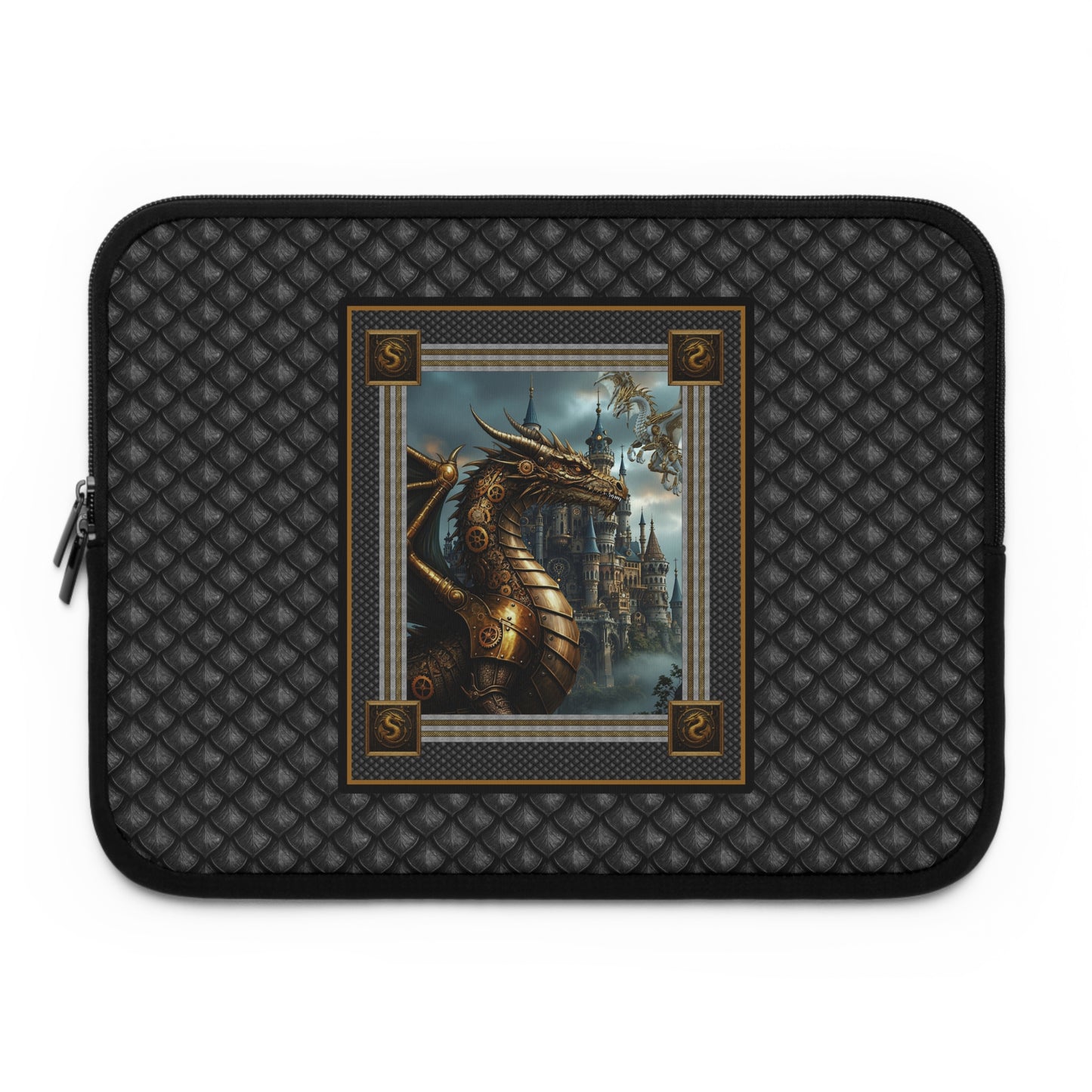 Laptop Sleeve (Sizes:  13", 15", 17"):  Steampunk Dragons [Dragon Panel - Black Scales]