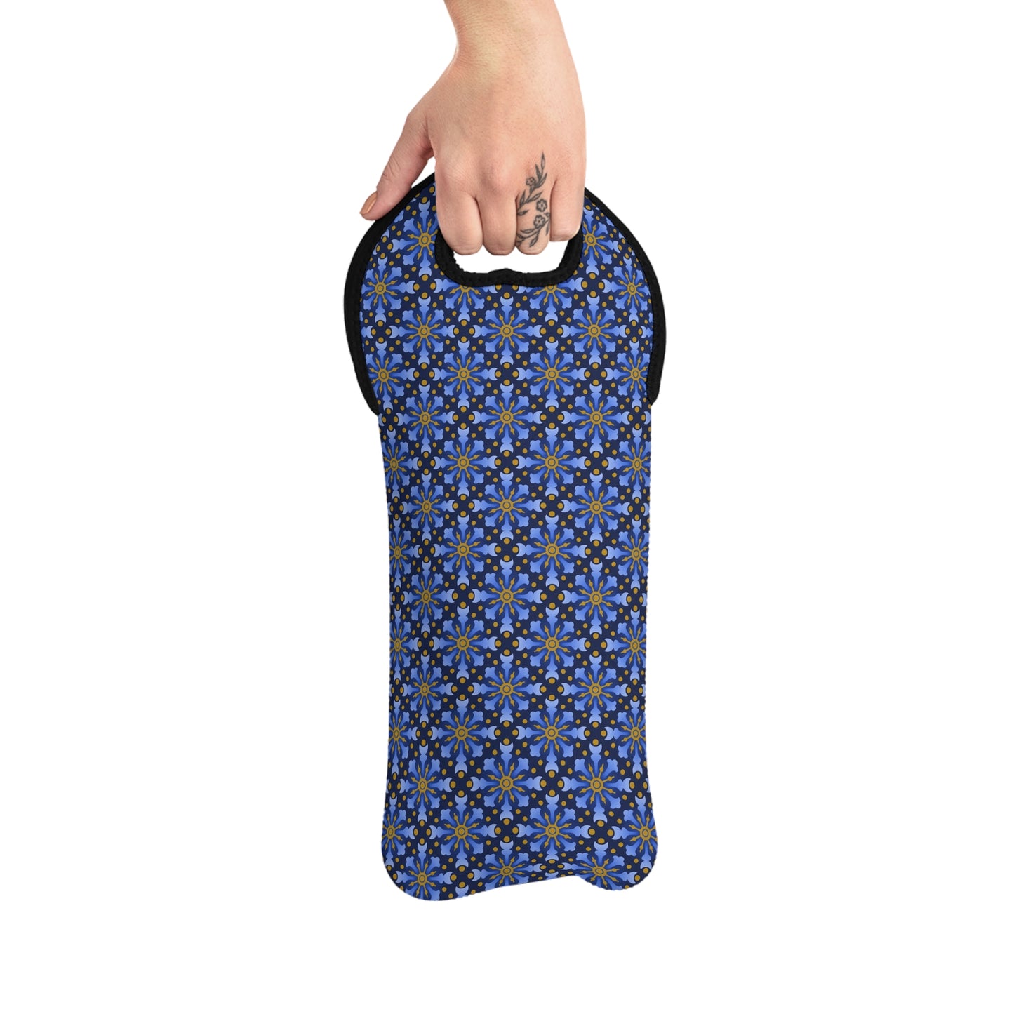 Colorful Wine Tote Bag:  Celstial [Blue/Gold Scallops]