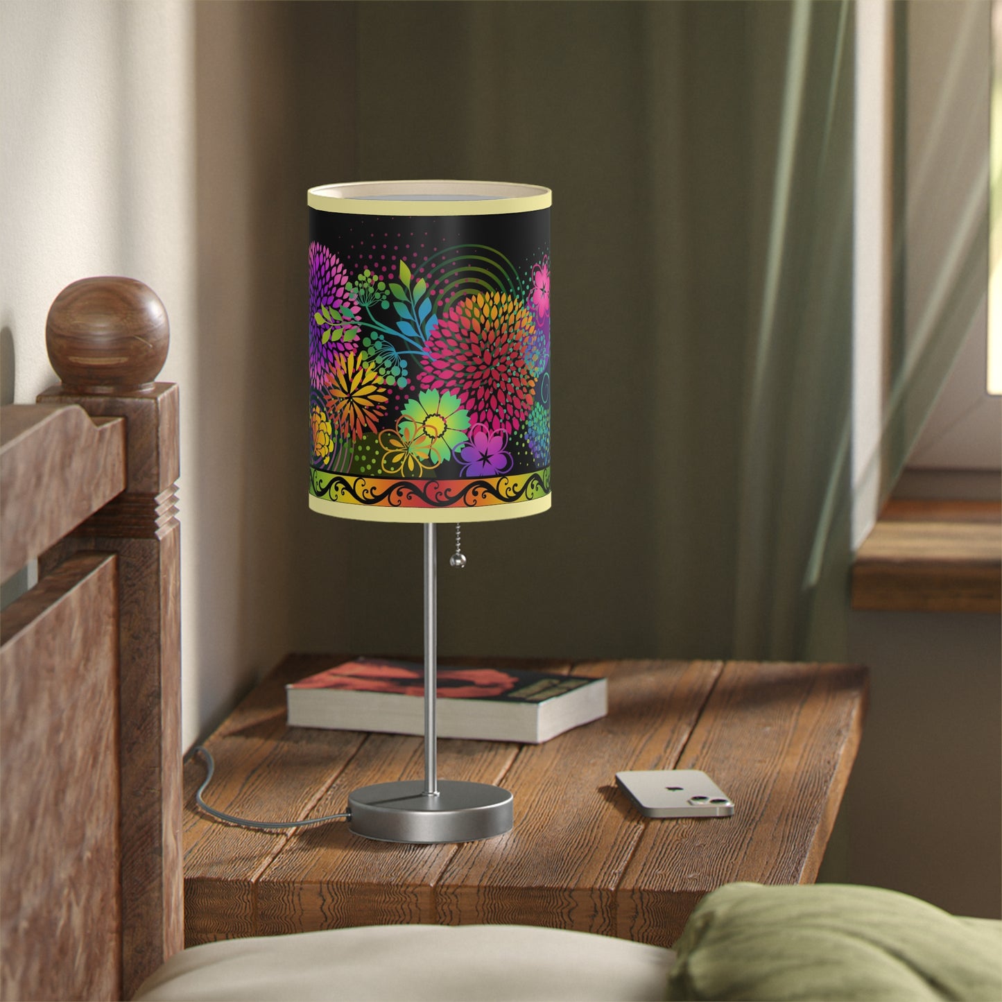 Table Lamp: Silver Base-Unusual Garden [Bright Flower Border]