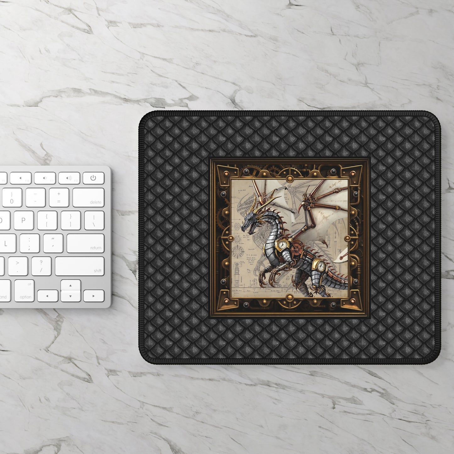 Mouse Pad-Gaming;  9x7:  Steampunk Dragons [Dagon W/Clock-Wings]