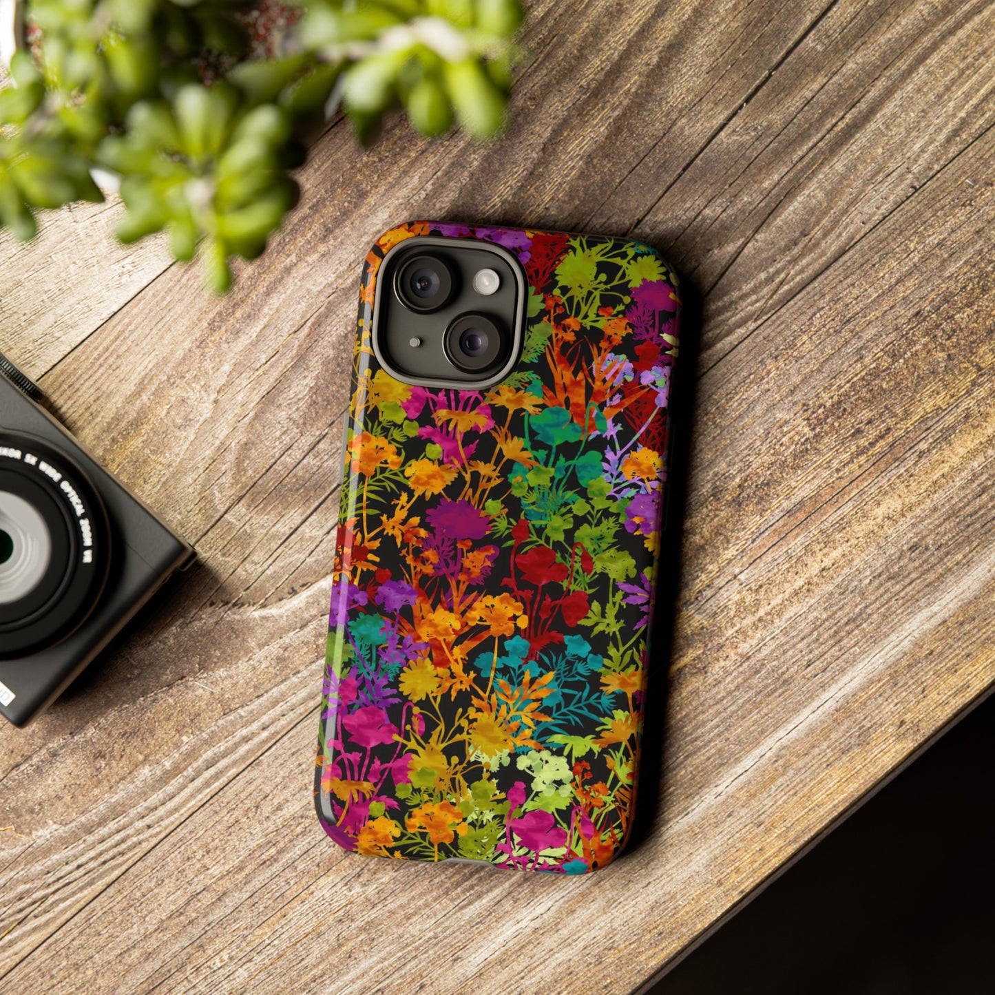 Apple I-Phone 15(Series)-Tough Case-Phone Case:  Dreamscapes [Field of Flowers-Black]