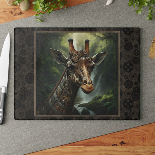 Glass Cutting Board (11"x15"):  Steampunk Animal [Giraffe]