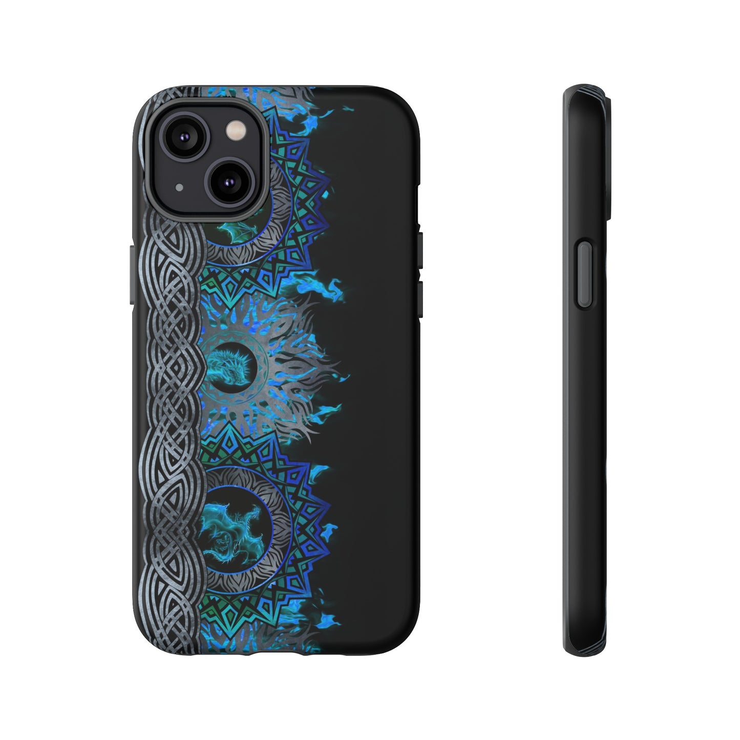 Apple I-Phone 14 (Series) Tough Case-Phone Case: Dragons [Blue Fury Border]