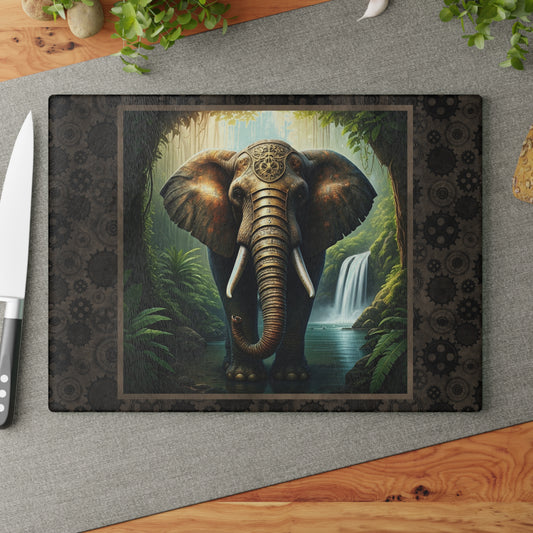 Elephant Jungle Glass Cutting Board – Decorative Wildlife Kitchen Board