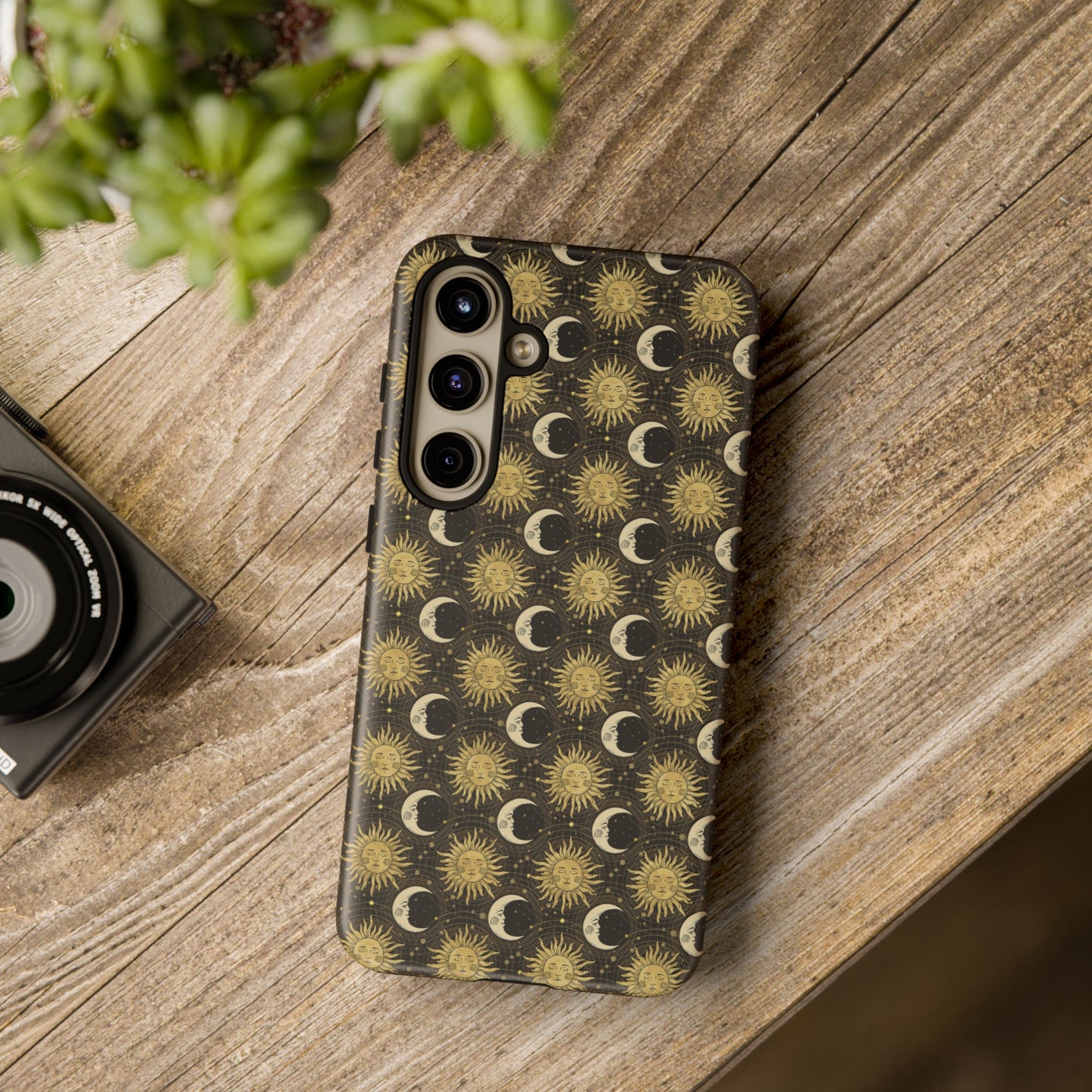Samsung Galaxy Series Tough Case-Phone Case: The Sun, The Moon, And The Stars [Gold Sun, Moon Face]