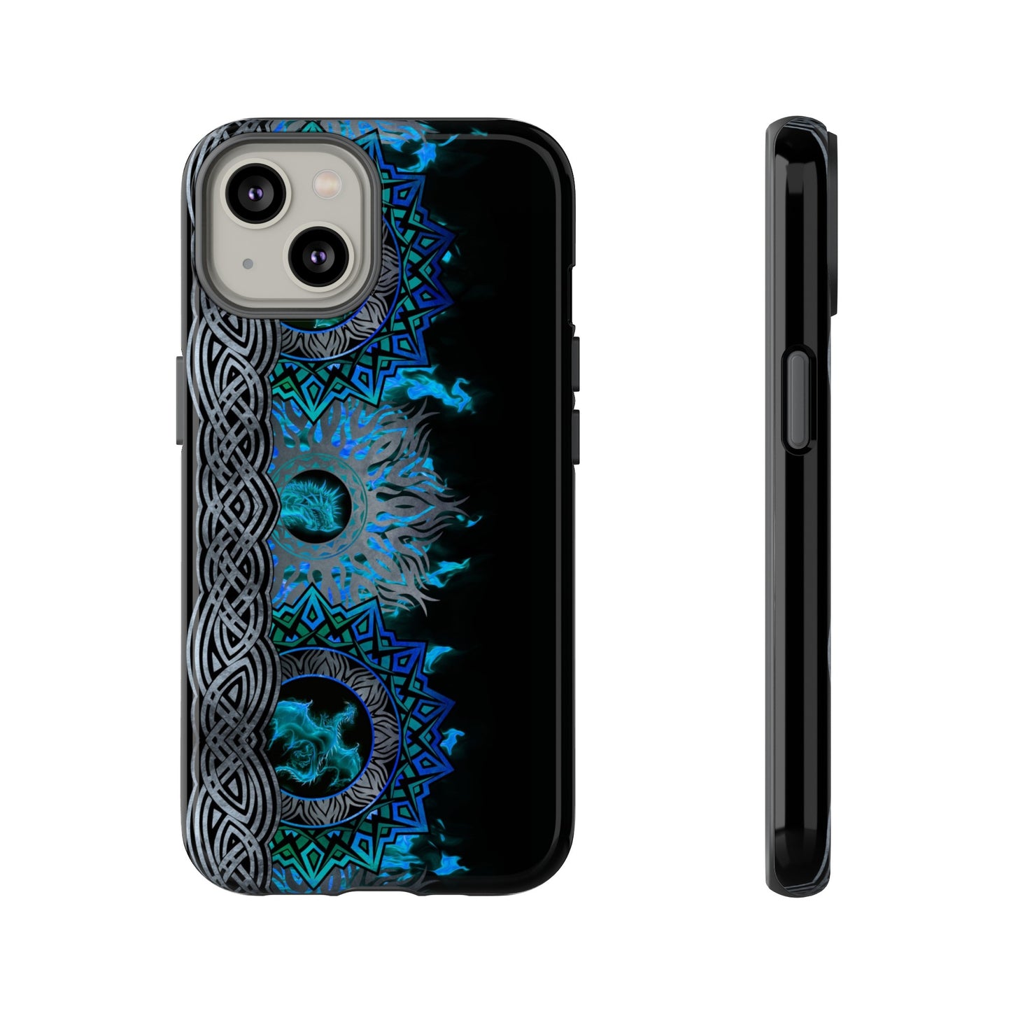 Apple I-Phone 14 (Series) Tough Case-Phone Case: Dragons [Blue Fury Border]