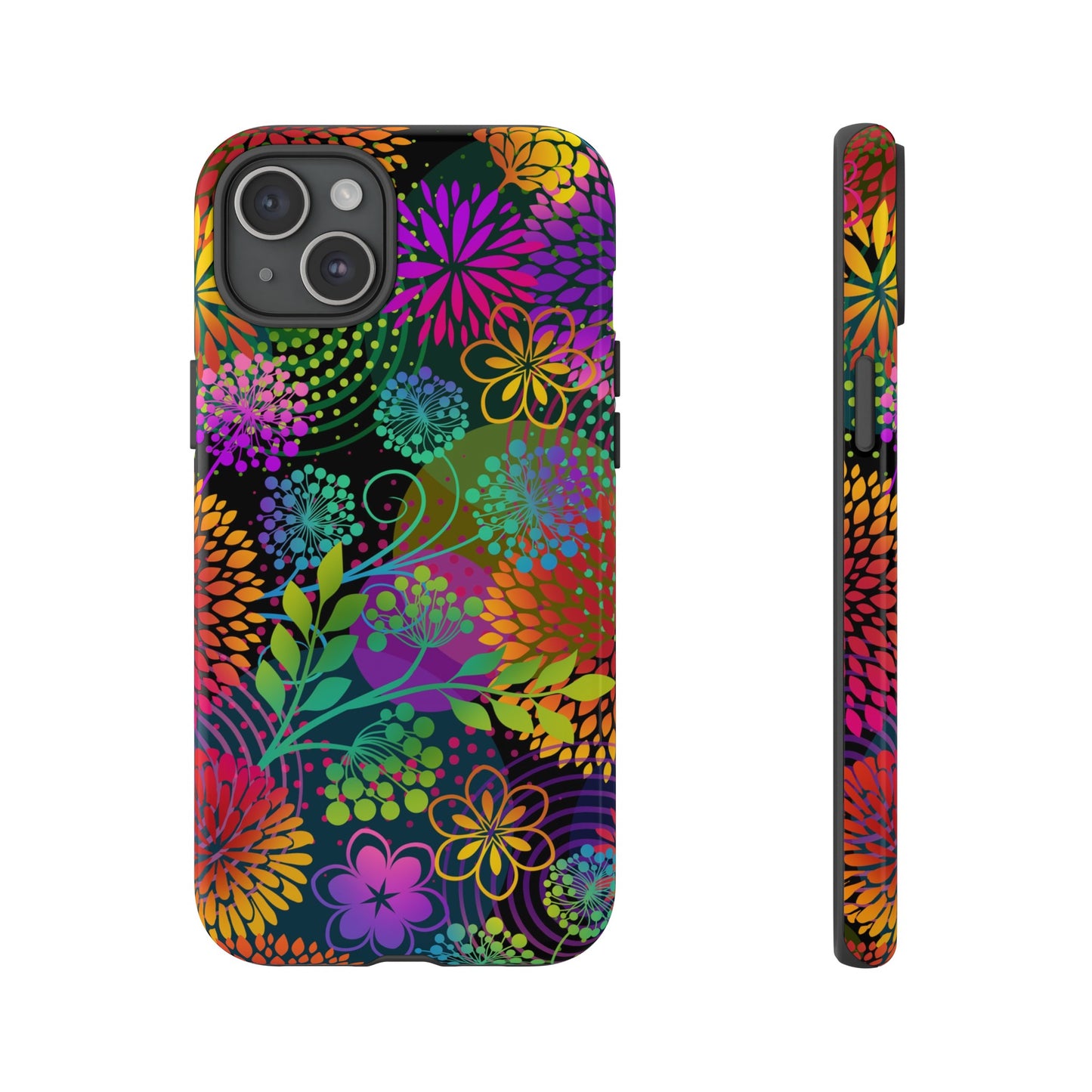 Apple I-Phone 15 Tough Case-Phone Case:  Unusual Garden  [Bright Flowers]