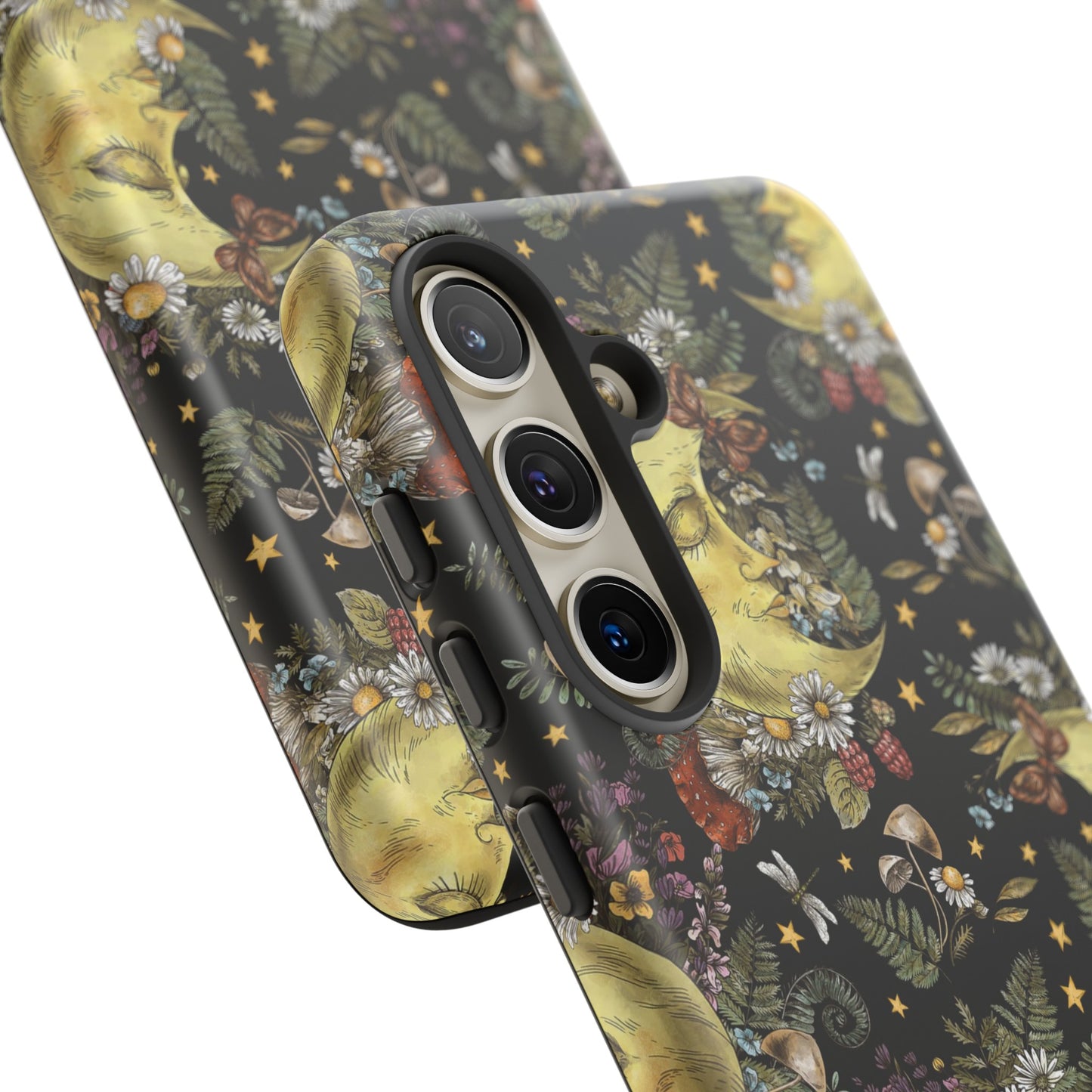 Samsung Galaxy Series Tough Case-Phone Case: The Sun, The Moon, And The Stars [Celestial Moon with Flowers]