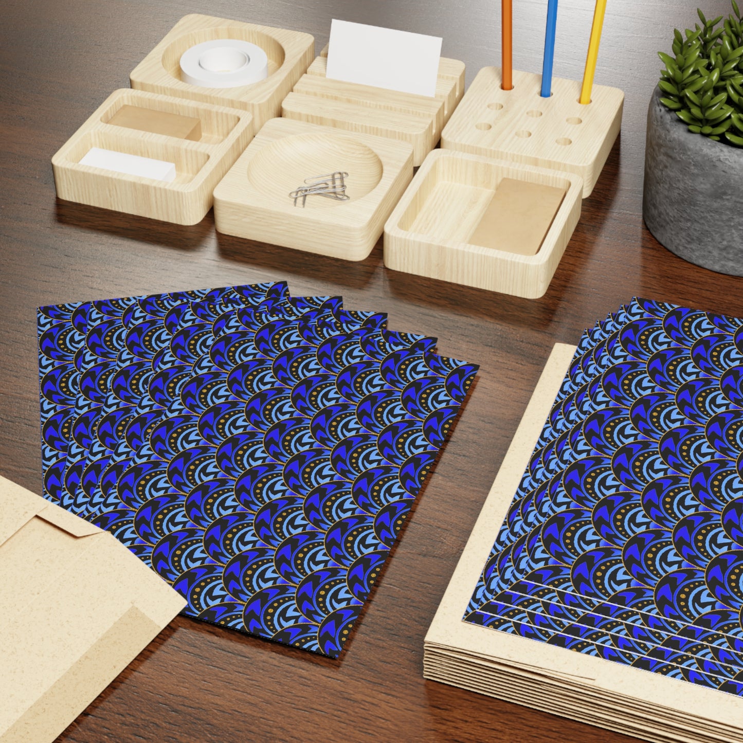 NOTE CARDS: CELSTIAL [Scallops:  Blue/Gold]