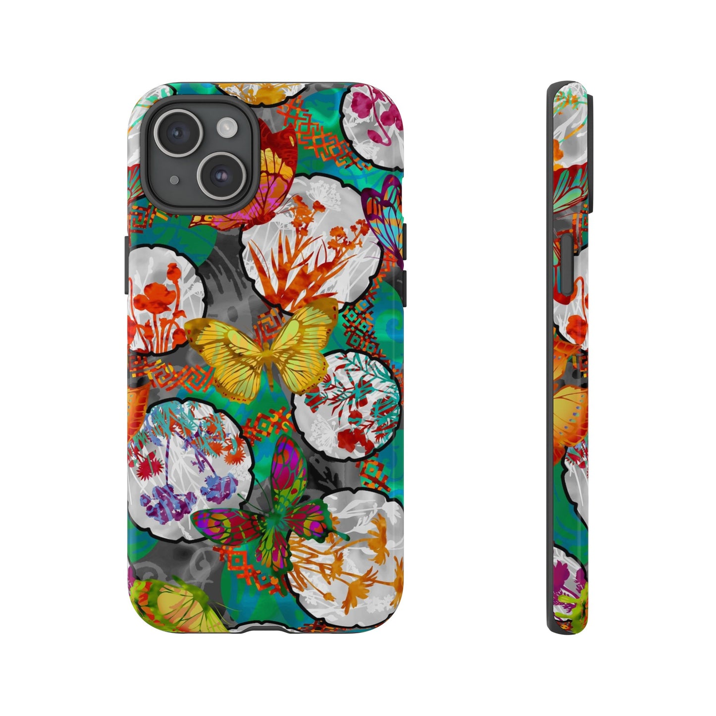 Apple I-Phone 15 (Series)-Tough Case-Phone Case: Dreamscapes [Green Butterflies]