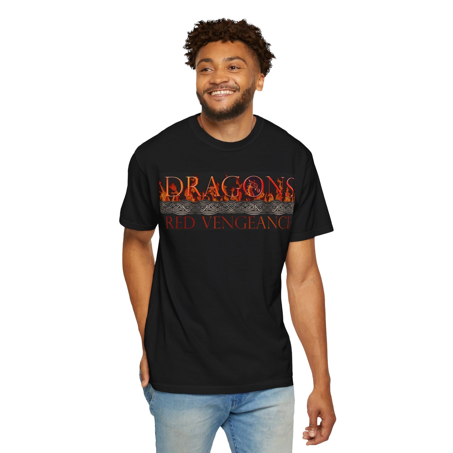 Unisex Heavy Cotton Tee:  "Dragons" [Blue Fury-Banner/Panel]