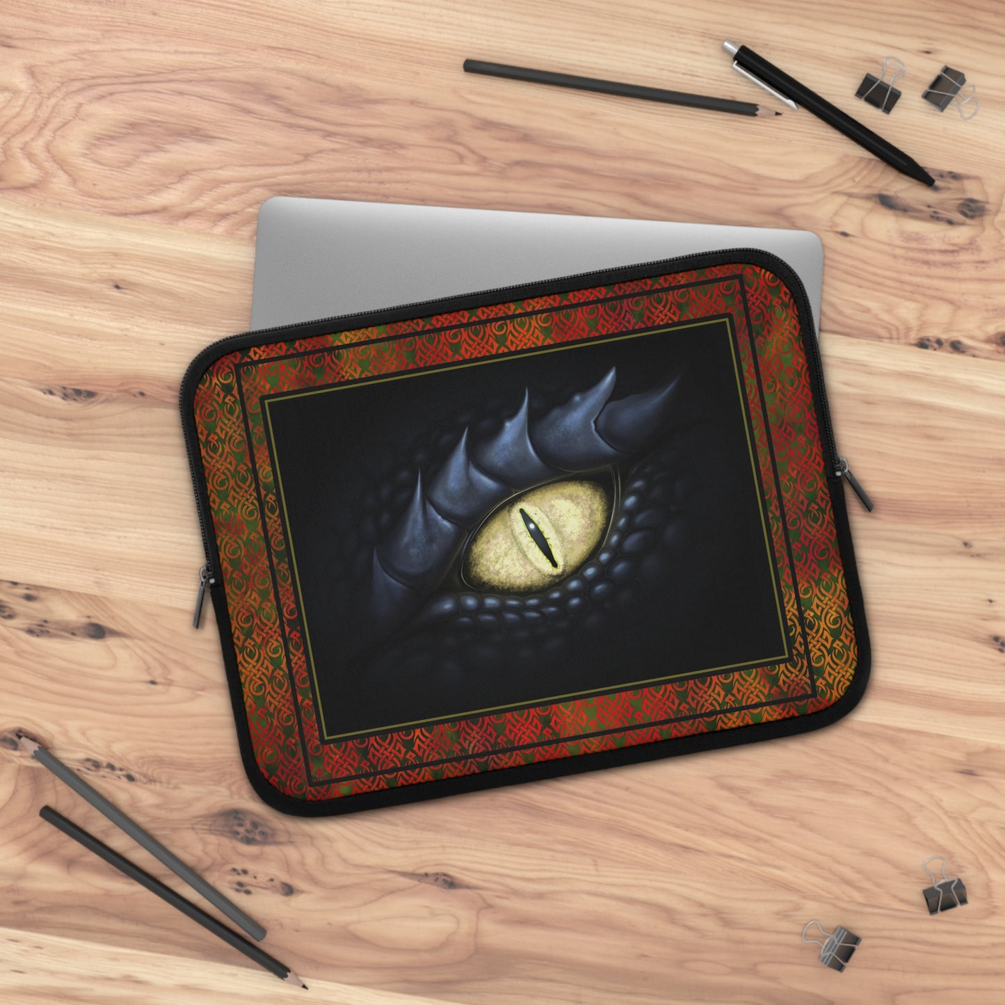 Laptop Sleeve:  "Dragons" [Fire Red; Black Eye];  13", 15", 17" - From "In the Beginning Fabrics".