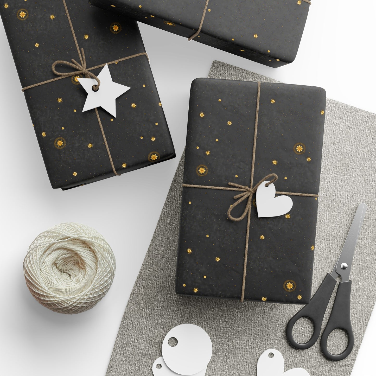 Wrapping Paper:  Celestial [Black Space-Gold Stars]