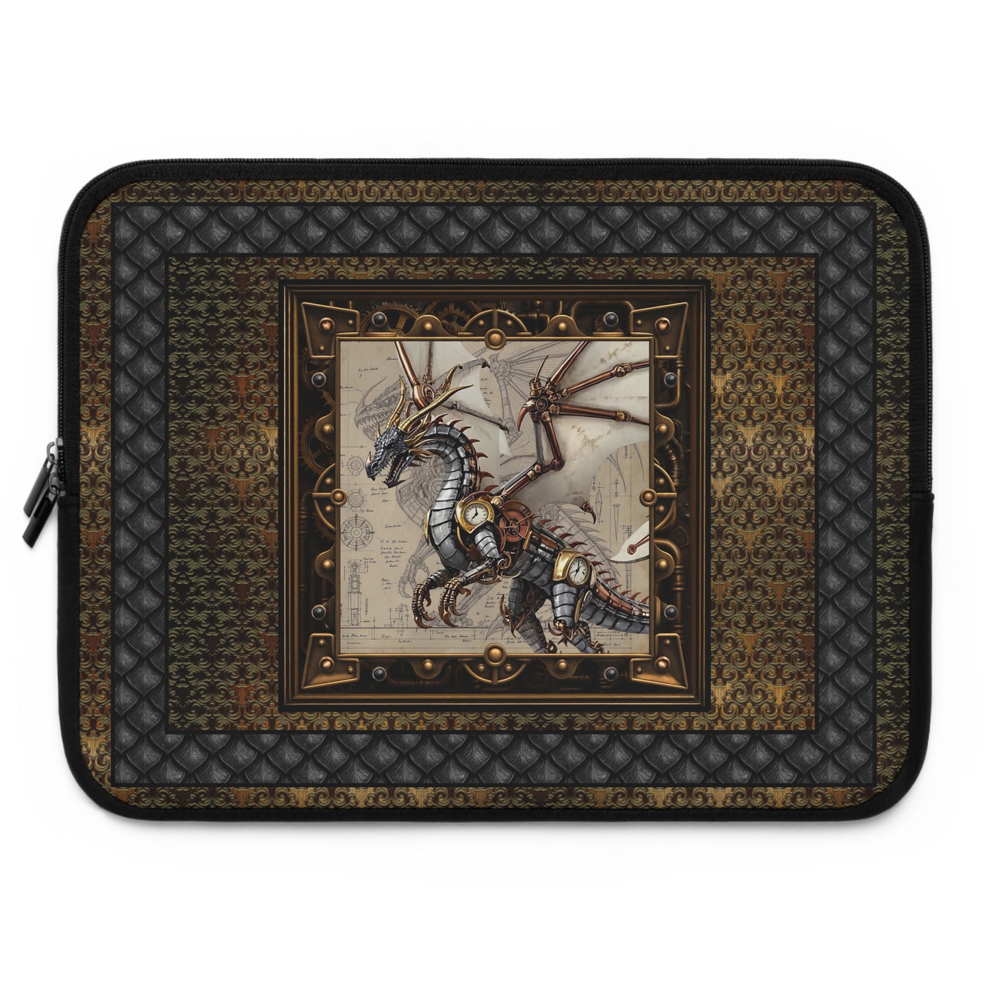 Laptop Sleeve (Sizes:  13", 15", 17"):  Steampunk Dragons [Dragon Clock Wings]