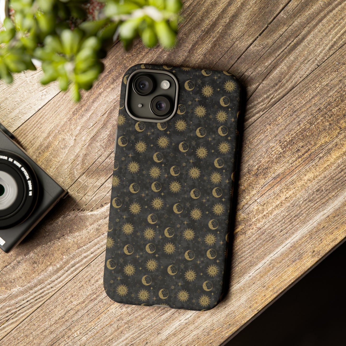 Apple I-Phone 15 (Series) Tough Case-Phone Case:  The Sun, The Moon, And The Stars [Gold Speck-Sun/Moons]