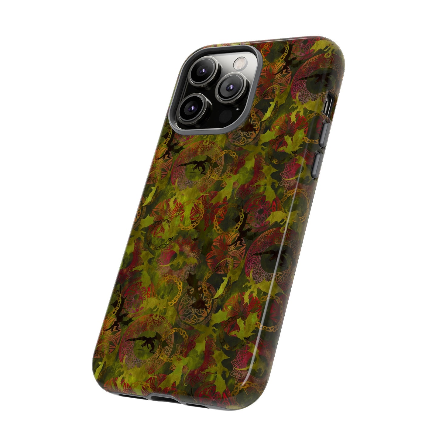 Apple I-Phone 14 (Series) Tough Case-Phone Case: Dragons [Green Panel]