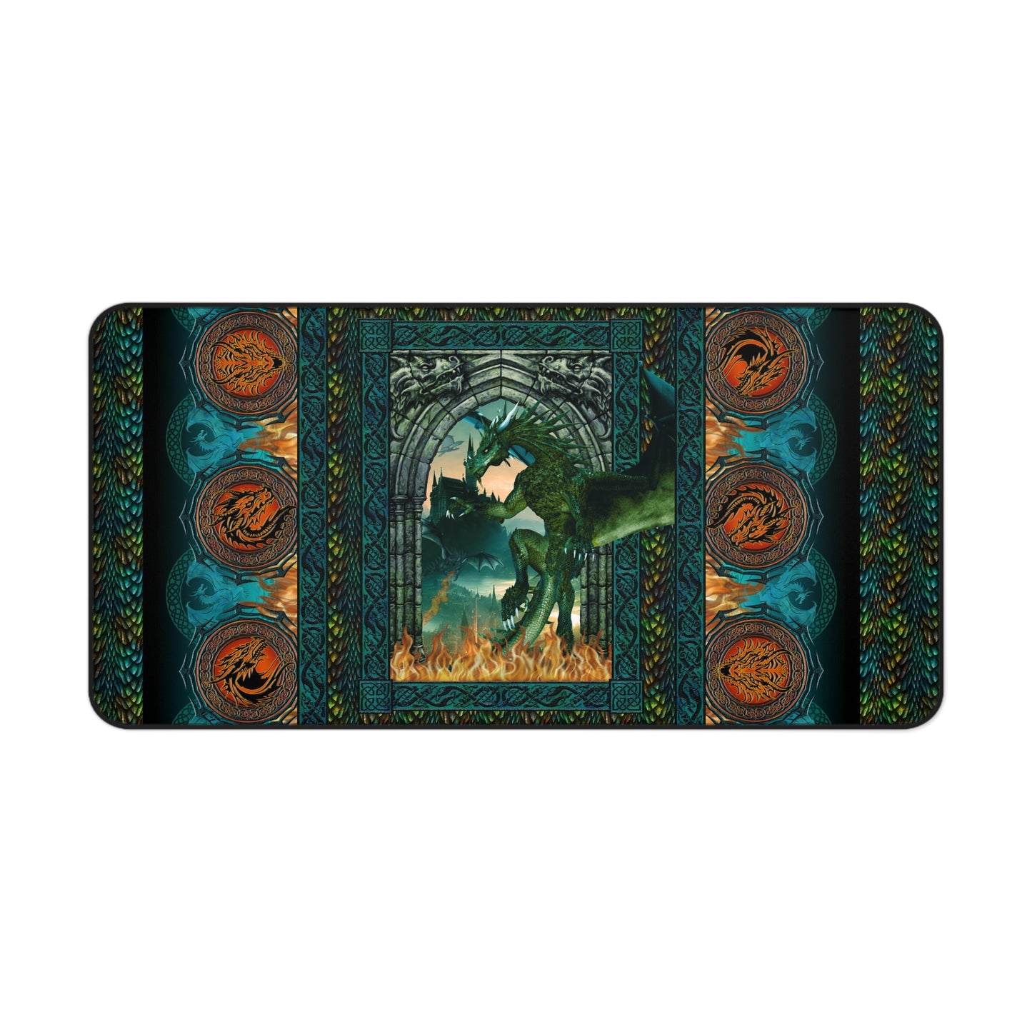 Desk Mat (23x13):  Emerald Dragons [Dragon Panel]