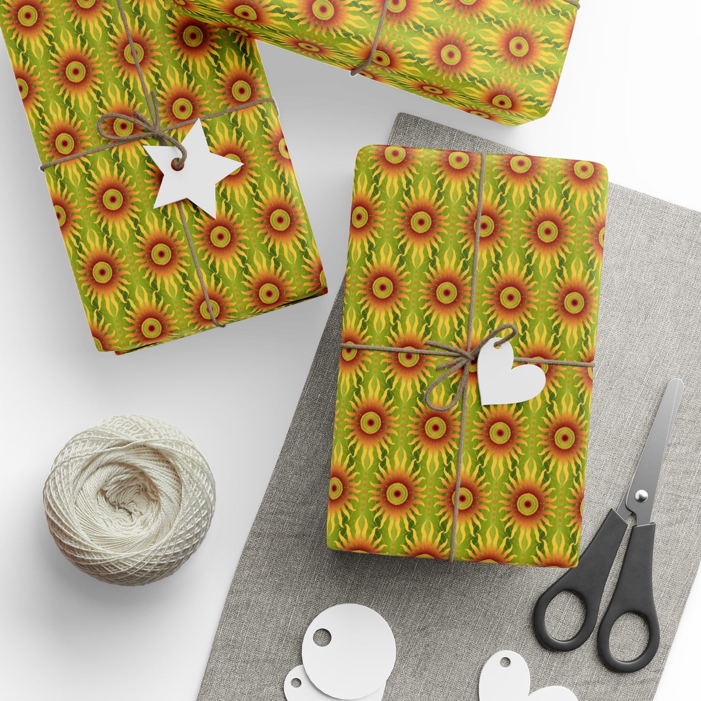 Wrapping Paper:  Celestial [Crimson/Lime Sunbursts]