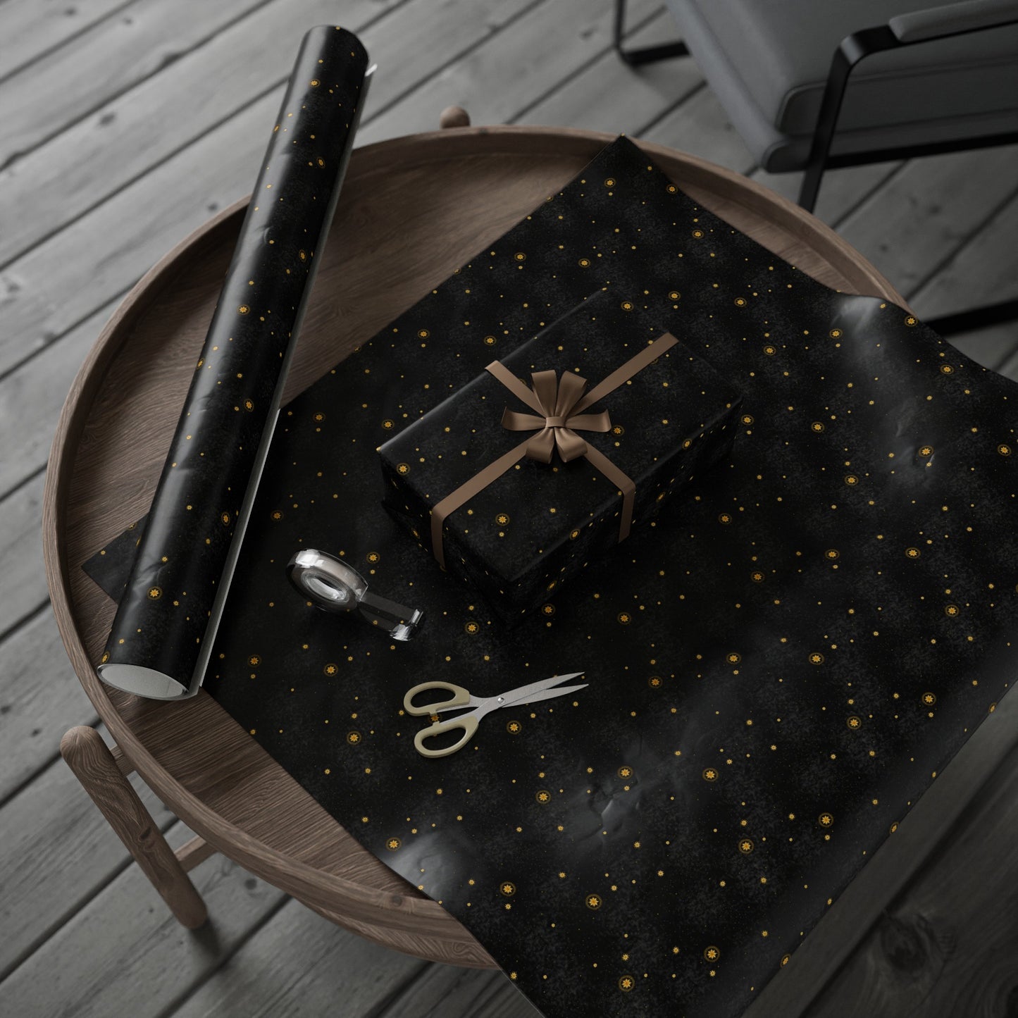 Wrapping Paper:  Celestial [Black Space-Gold Stars]