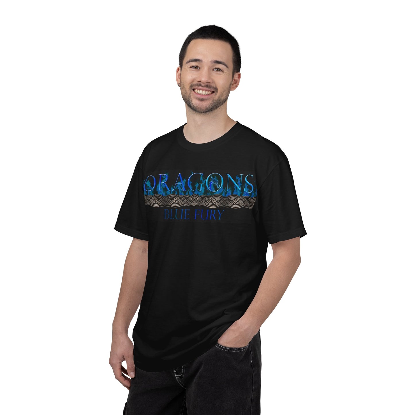 Garment Dyed Oversized T-Shirt (6-Sizes):  "Blue Dragons" [Border and Panel]