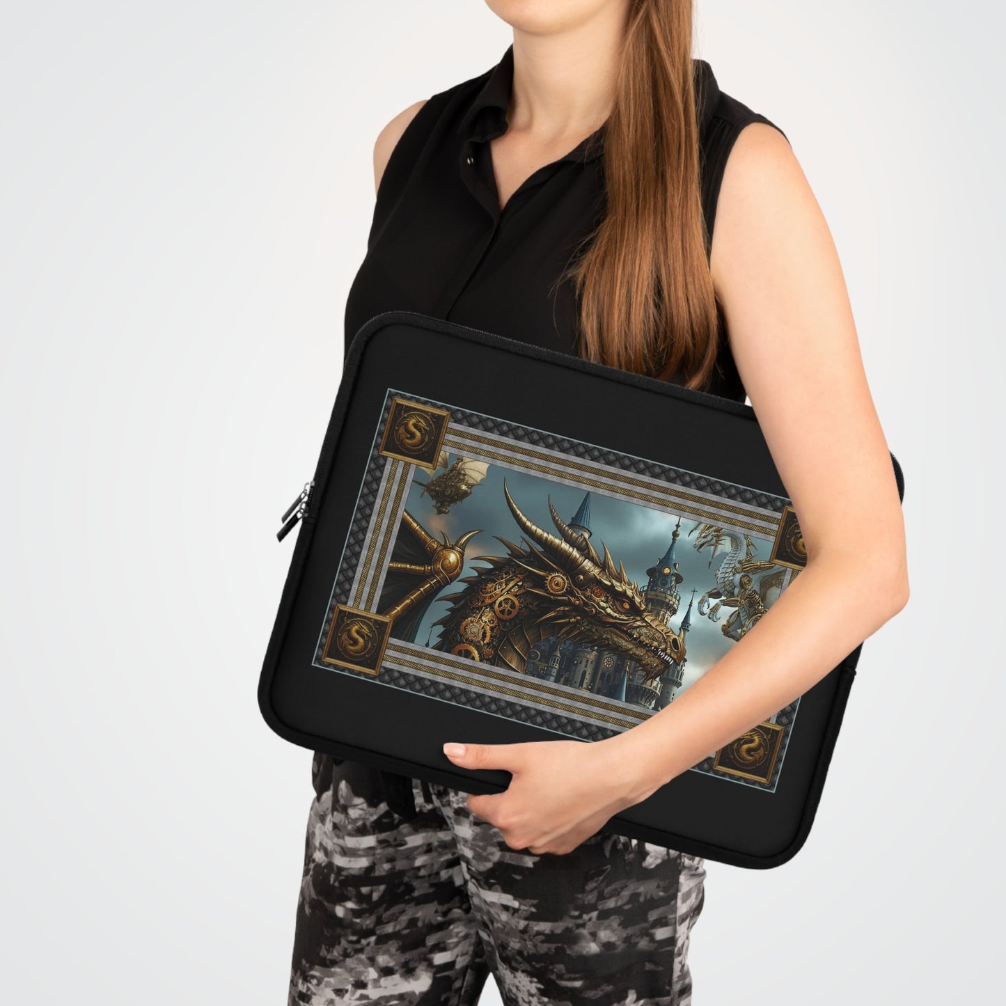 Laptop Sleeve (Sizes:  13", 15", 17"):  Steampunk Dragons [Dragon Head]