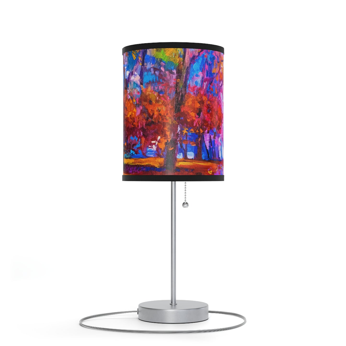 Table Lamp: Silver Base; Year of Art-Fall Path