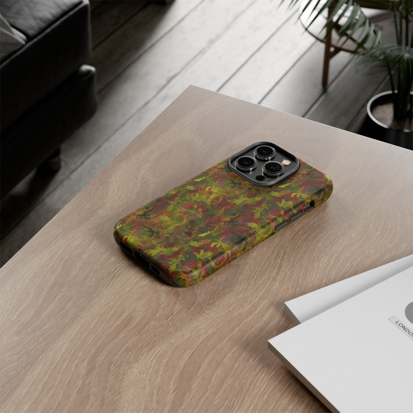 Apple I-Phone 14 (Series) Tough Case-Phone Case: Dragons [Green Panel]