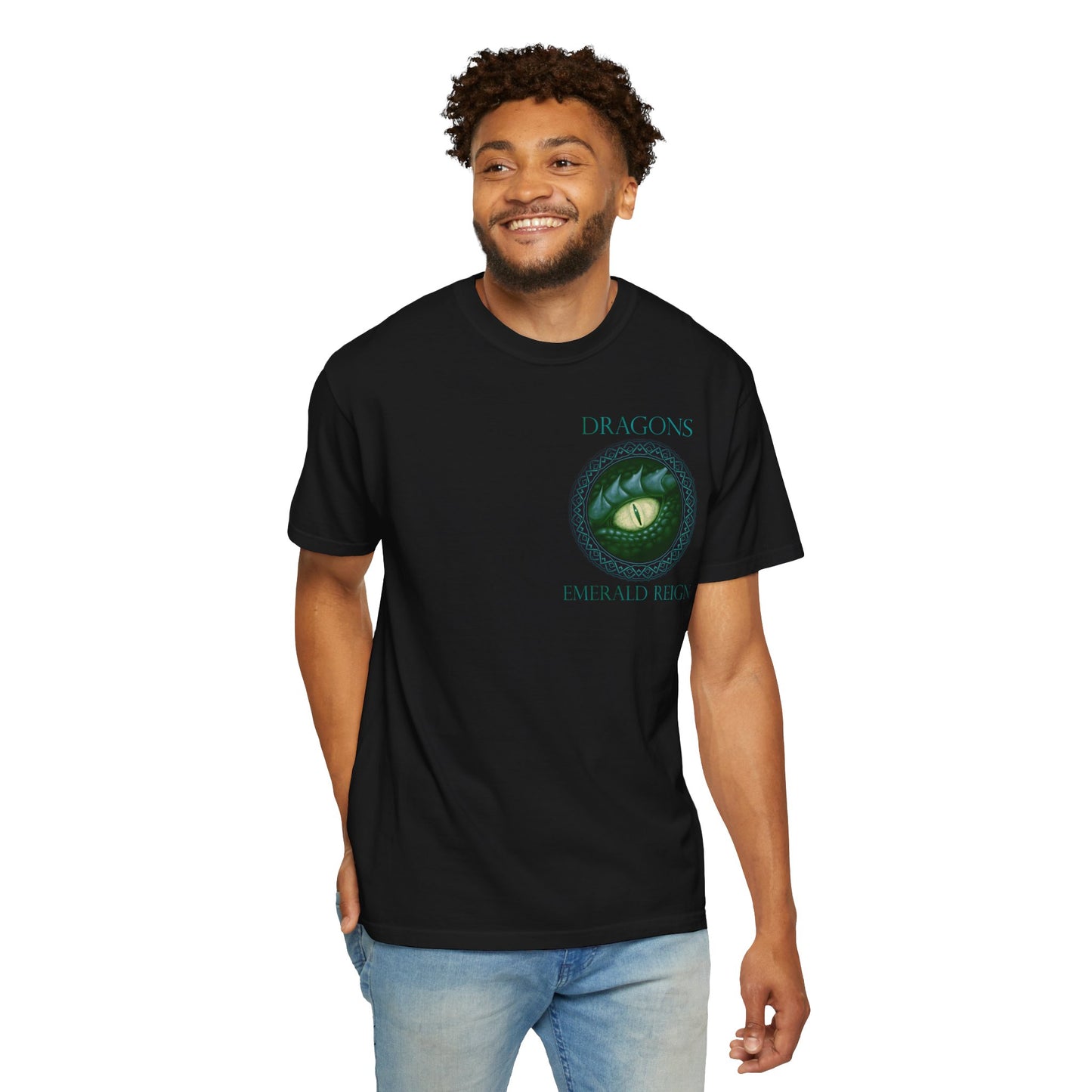 Unisex Heavy Cotton Tee:  "Emerald Dragons" [Banner/Panel]
