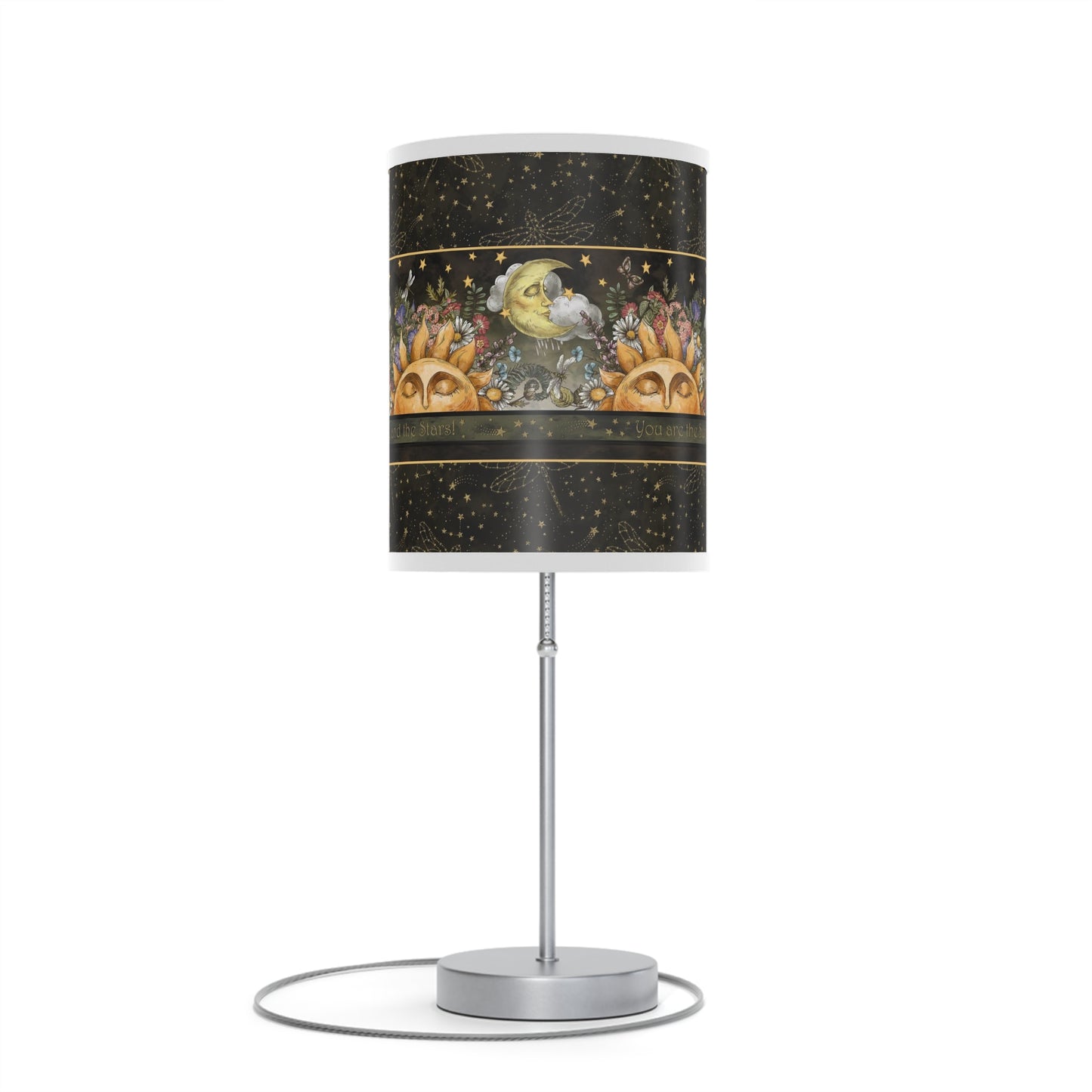 Table Lamp: Silver W/Black Trim; The Sun, The Moon, and The Stars [Sun Panel]