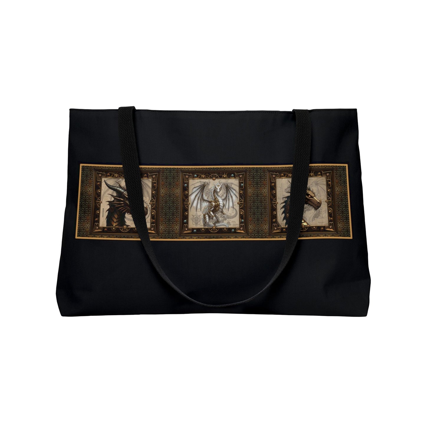 Weekender Tote Bag (Large):  Steampunk Dragons [Dragon Border/Gold Scales]