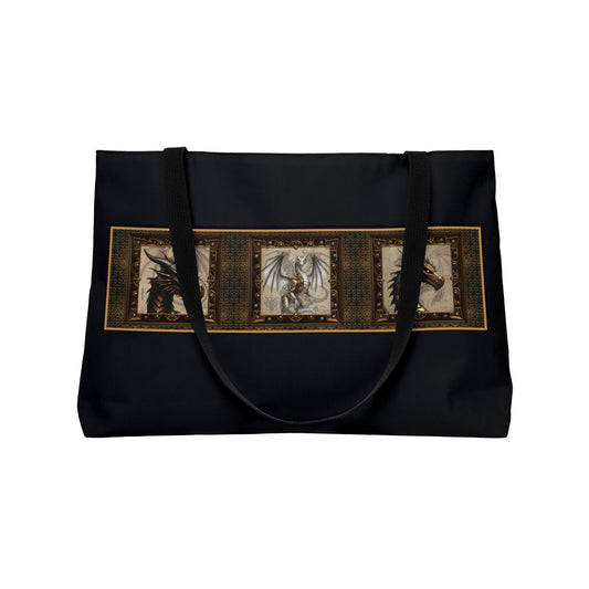 Weekender Tote Bag (Large):  Steampunk Dragons [Dragon Border/Gold Scales]