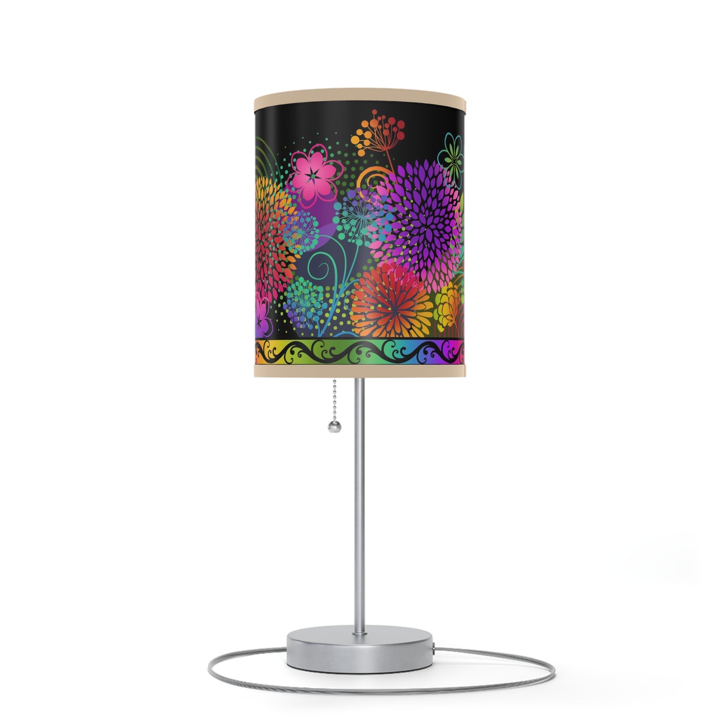 Table Lamp: Silver Base-Unusual Garden [Bright Flower Border]