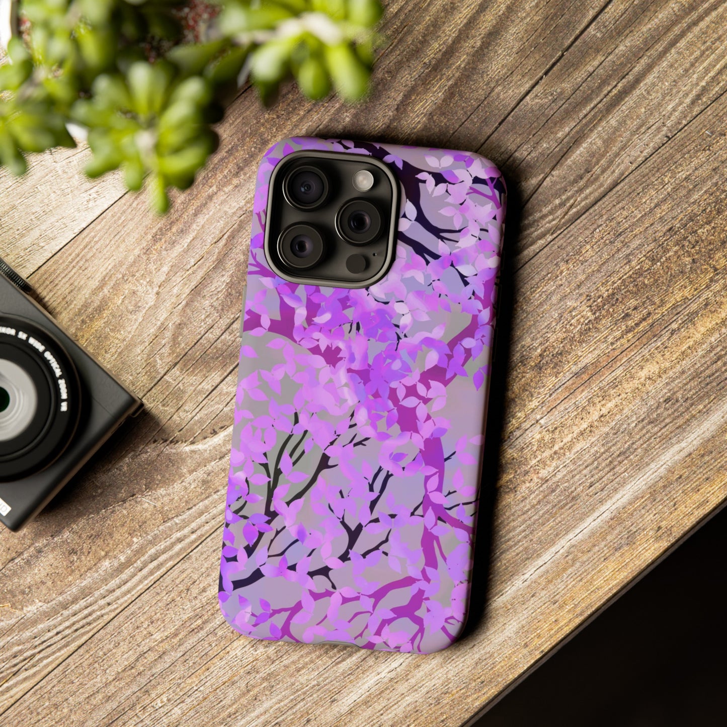 Apple I-Phone 15 (Series) Tough Case-Phone Case:  Dreamscapes [Purple Leaves]