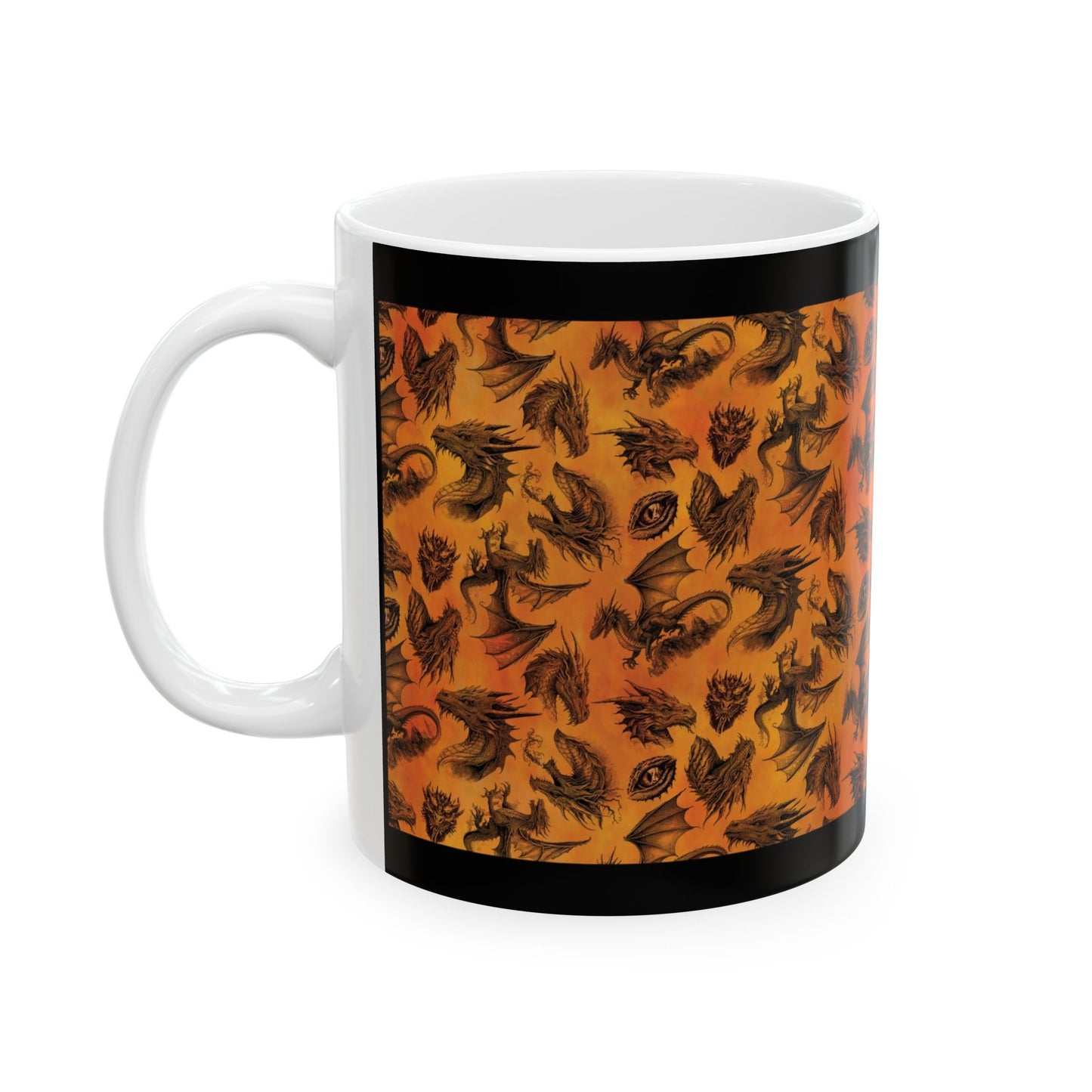 Ceramic Mug:  White;  Emerald Dragons