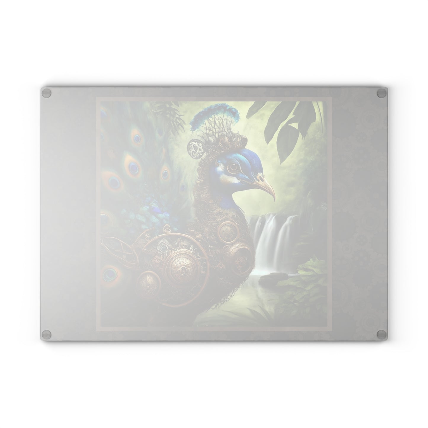Glass Cutting Board (11"x15"):  Steampunk Animals [Peacock]