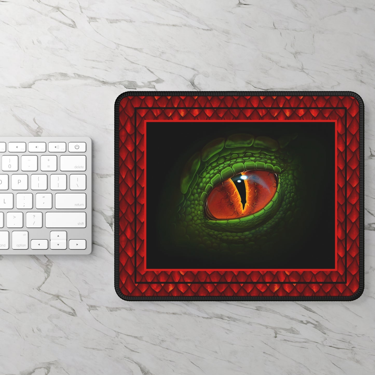 Mouse Pad-Gaming;  9x7 - "Dragons" [Red Scales-Green Eye]