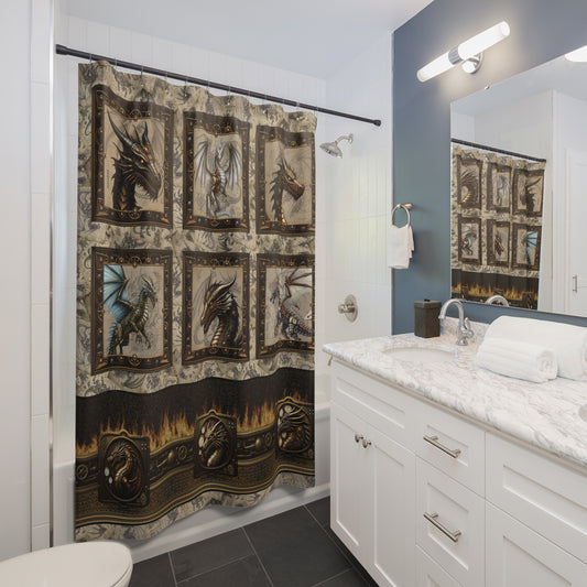 Shower Curtain (71" × 74"):   Steampunk Dragons