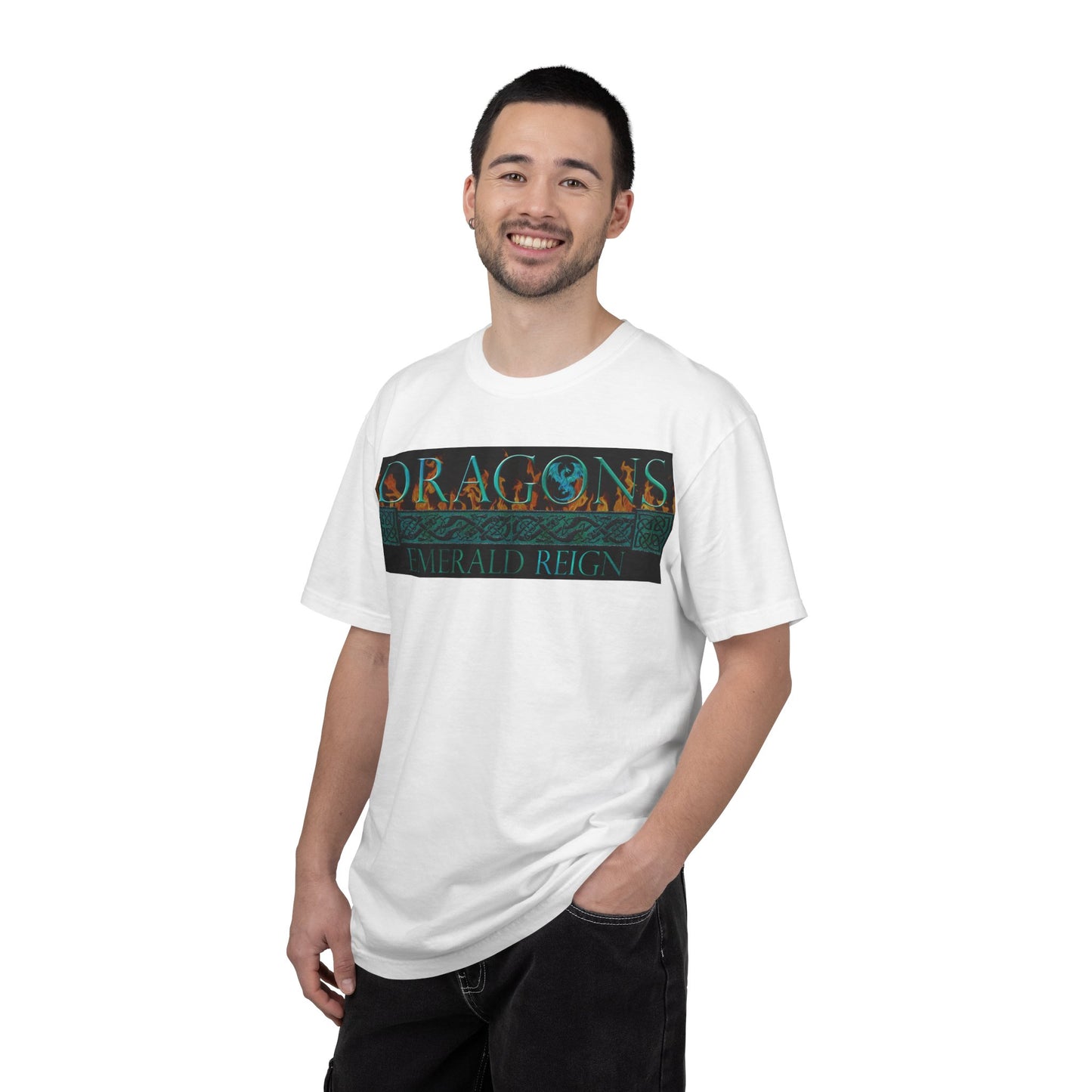 Unisex Heavy Cotton Tee:  "Emerald Dragons" [Banner/Panel]