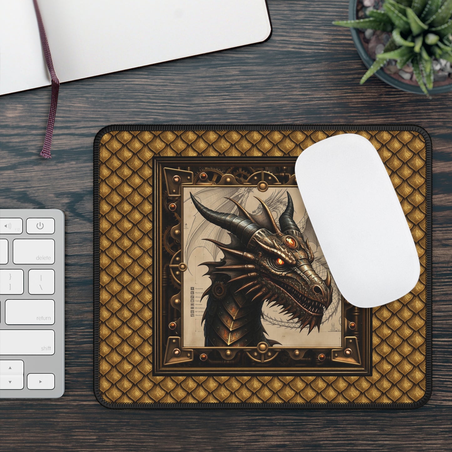 Mouse Pad-Gaming;  9x7:  Steampunk Dragon [Dragon Head/Red Eyes]