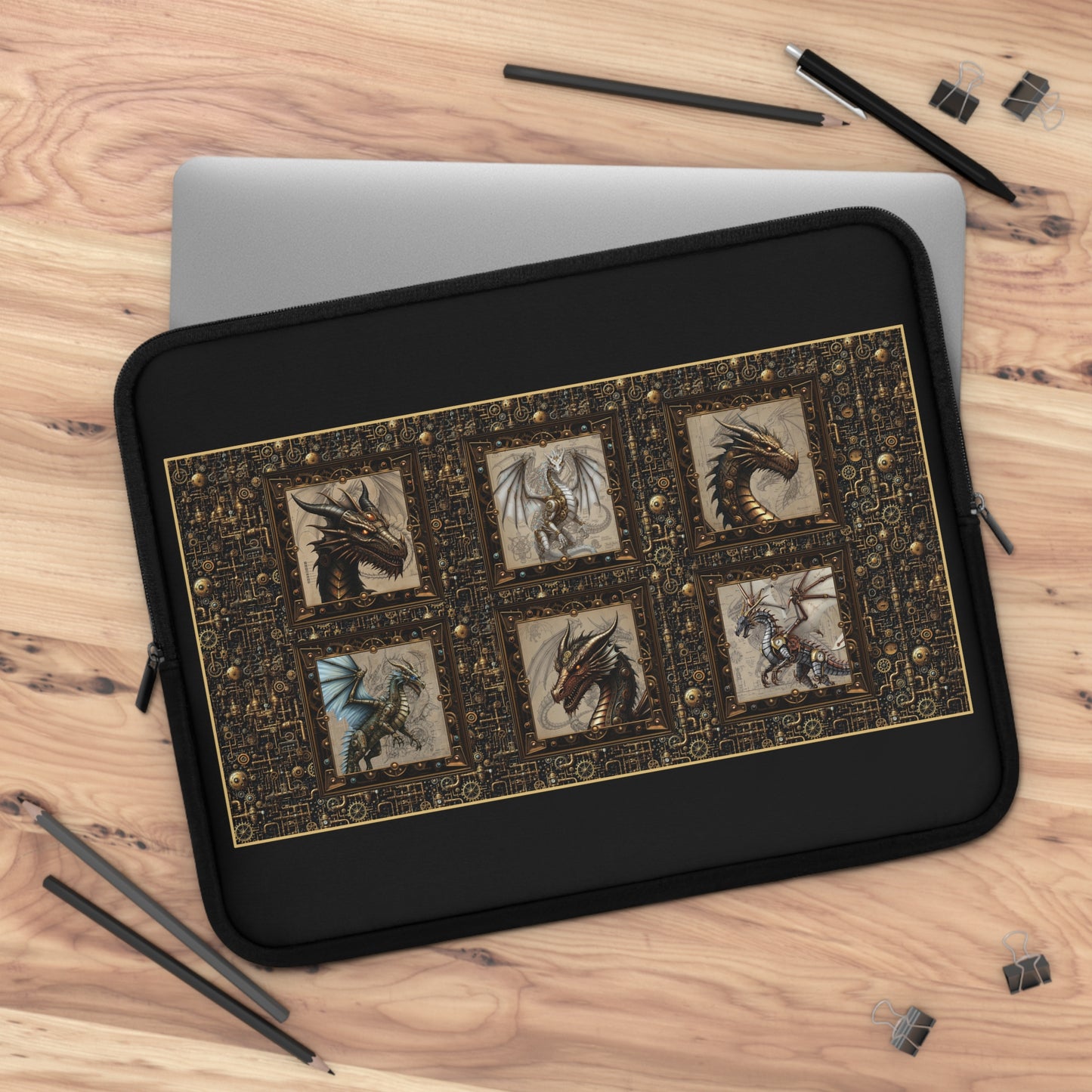 Laptop Sleeve (Sizes:  13", 15", 17"):  Steampunk Dragons [Head Profiles]